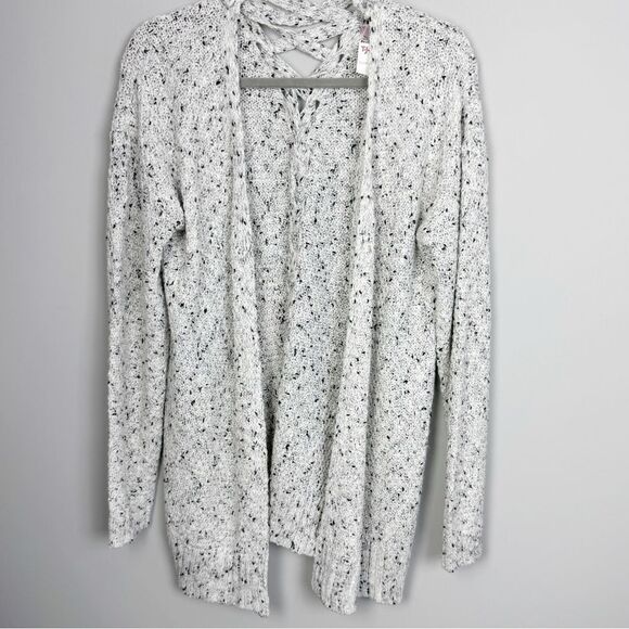 LOVE BY DESIGN | NEW Open Front Knit White Cardigan Braided Back Women’s Size L - Picture 1 of 9